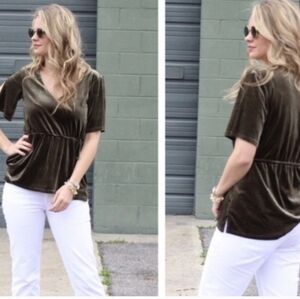 Crosby. Soft Velvet Sully Top - Moss Olive Green Womens Size L